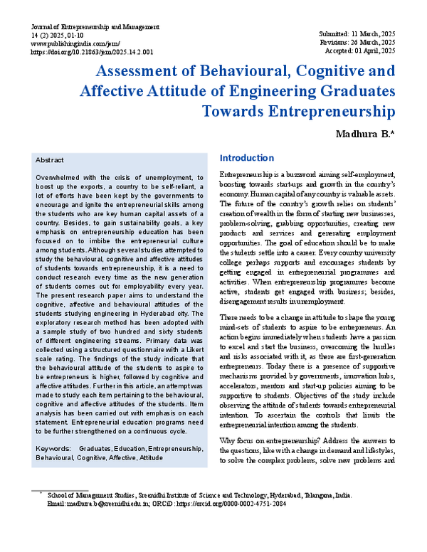 (PDF) Assessment of Behavioural, Cognitive and Affective Attitude of ...