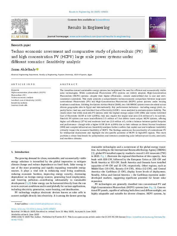 (PDF) Techno economic assessment and comparative study of photovoltaic ...