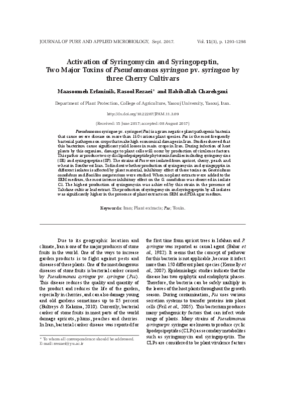 (PDF) Activation of Syringomycin and Syringopeptin, Two Major Toxins of ...