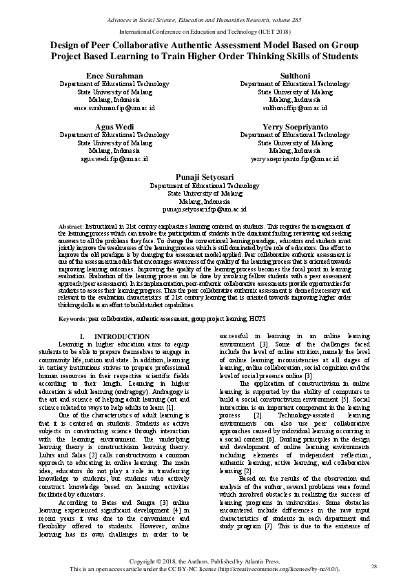 (PDF) Design of Peer Collaborative Authentic Assessment Model Based on ...