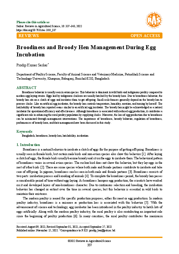 (PDF) Broodiness and Broody Hen Management During Egg Incubation