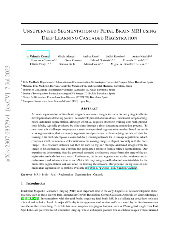 (PDF) Unsupervised Segmentation of Fetal Brain MRI using Deep Learning ...