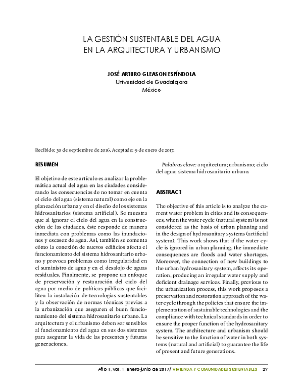 (PDF) La Gestión Sustentable Del Agua en La Arquitectura y Urbanismo