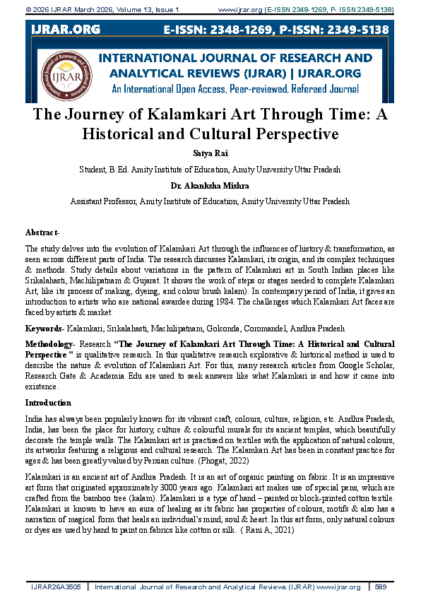 (PDF) The Journey of Kalamkari Art Through Time: A Historical and ...