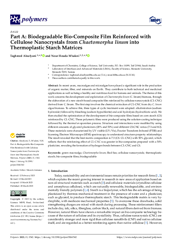 (PDF) Part A: Biodegradable Bio-Composite Film Reinforced with ...