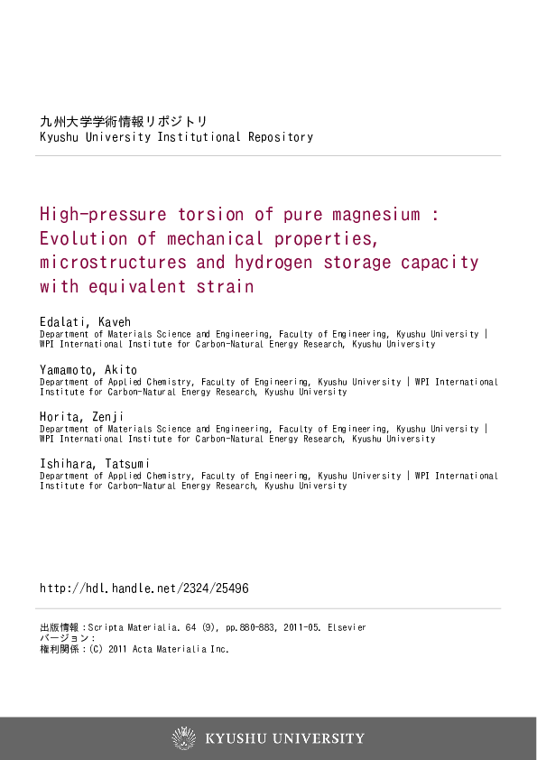 (PDF) High-pressure torsion of pure magnesium: Evolution of mechanical ...