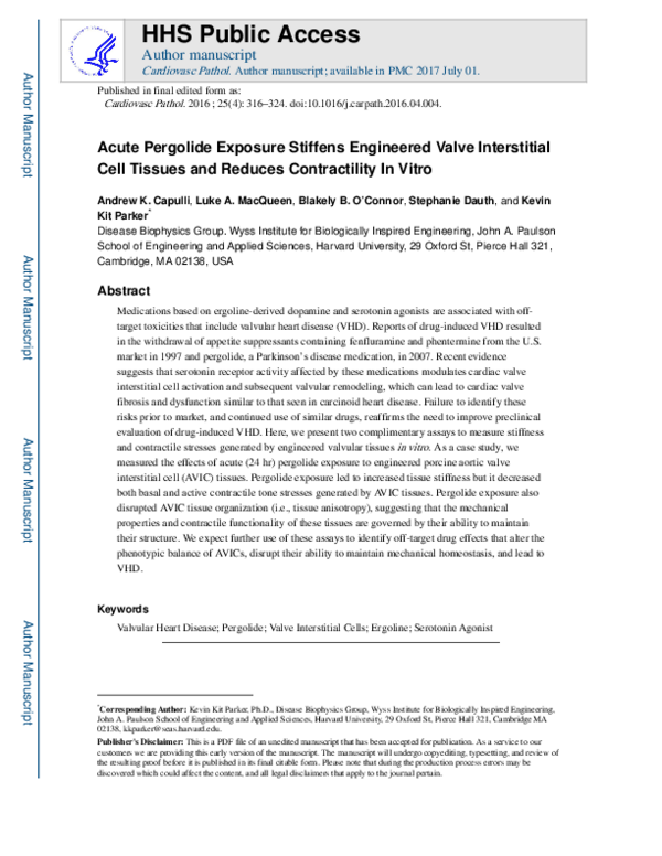(PDF) Acute pergolide exposure stiffens engineered valve interstitial ...