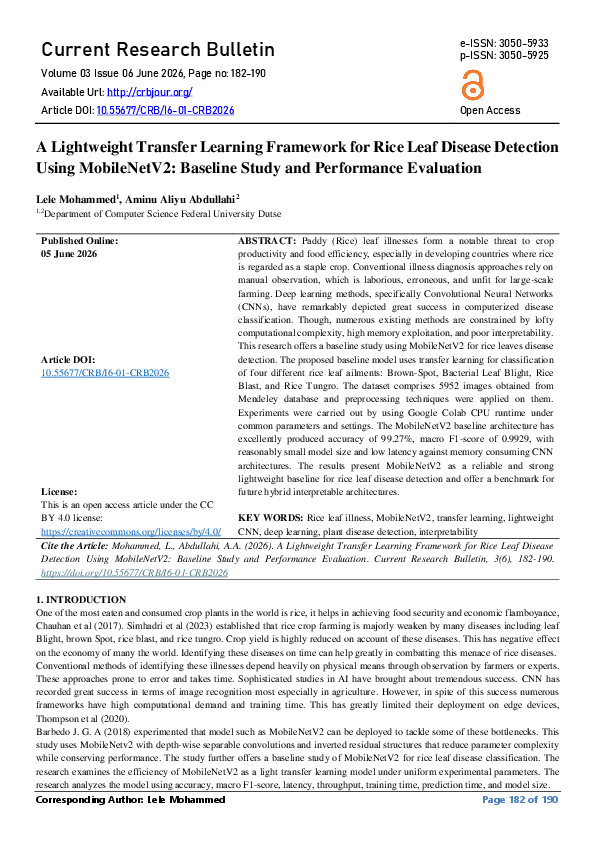 (PDF) A Lightweight Transfer Learning Framework for Rice Leaf Disease ...