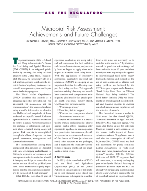 (PDF) Microbial Risk Assessment: Achievements and Future Challenges