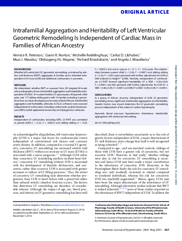 (PDF) Intrafamilial Aggregation and Heritability of Left Ventricular ...