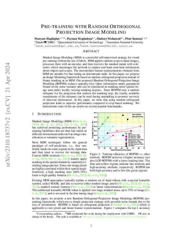 (PDF) Pre-training with Random Orthogonal Projection Image Modeling