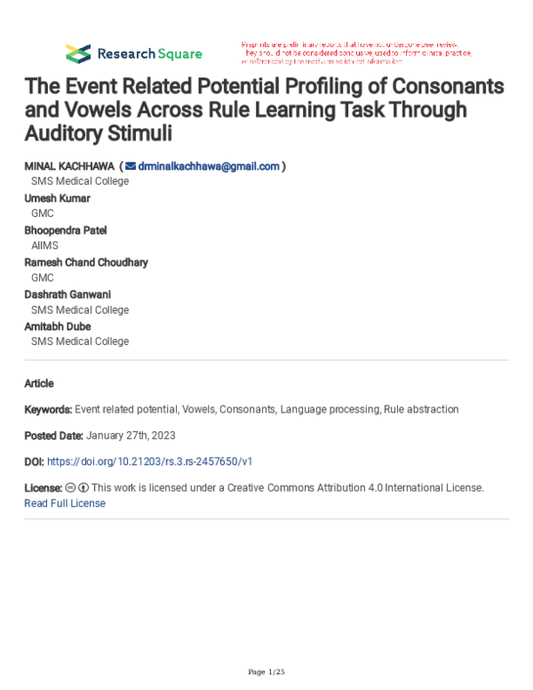 (PDF) The Event Related Potential Profiling of Consonants and Vowels ...
