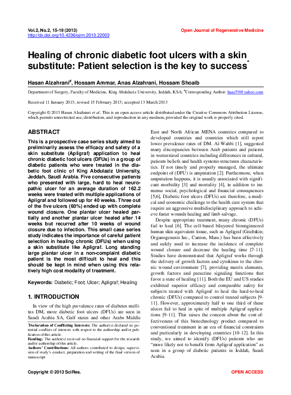 (PDF) Healing of chronic diabetic foot ulcers with a skin substitute ...