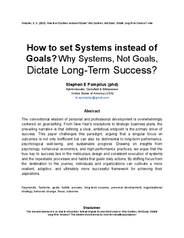 (PDF) HOW TO SET-UP SYSTEMS INSTEAD OF GOALS? WHY SYSTEMS, NOT GOALS ...