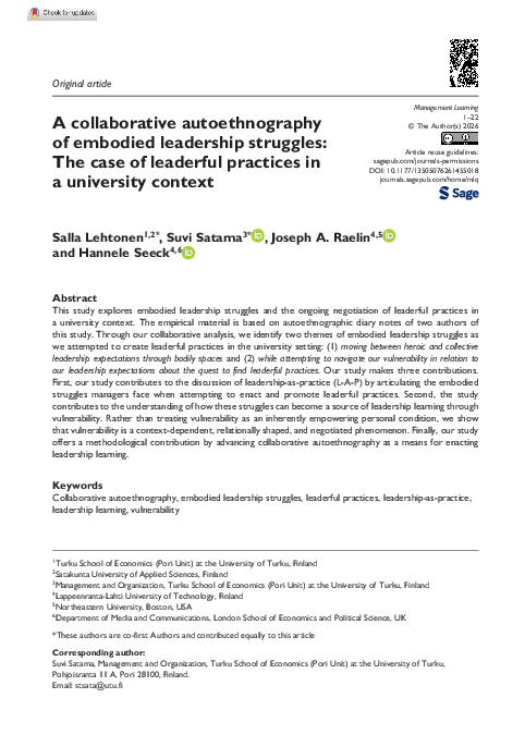 (PDF) A collaborative autoethnography of embodied leadership struggles ...