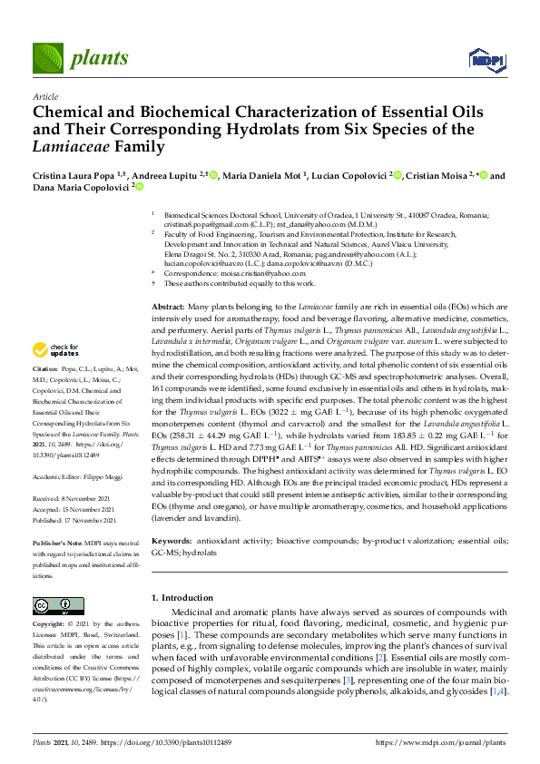 (PDF) Chemical and Biochemical Characterization of Essential Oils and ...