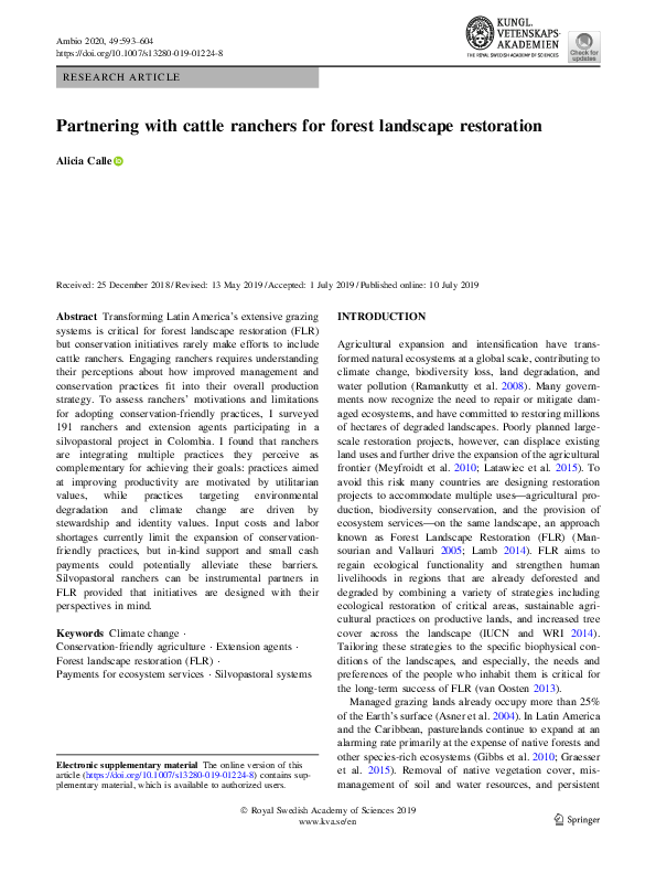 (PDF) Partnering with cattle ranchers for forest landscape restoration