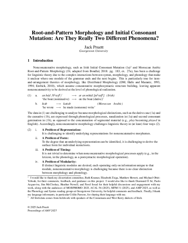 (PDF) Root-and-Pattern Morphology and Initial Consonant Mutation: Are ...