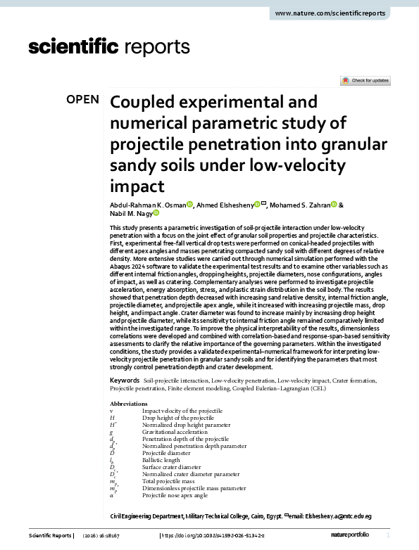 (PDF) Coupled experimental and numerical parametric study of projectile ...