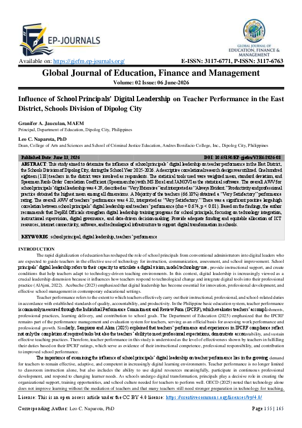 (PDF) Influence of School Principals' Digital Leadership on Teacher ...