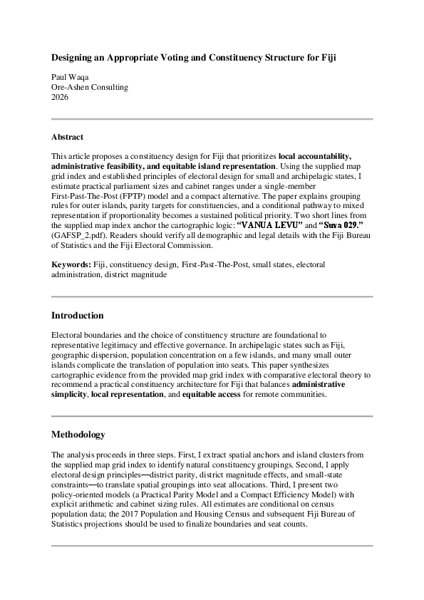 (PDF) Designing an Appropriate Voting and Constituency Structure for Fiji