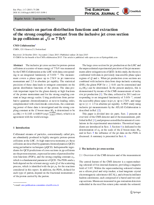 (PDF) Constraints on parton distribution functions and extraction of ...