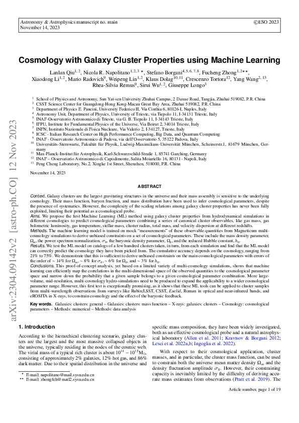 (PDF) Cosmology with Galaxy Cluster Properties using Machine Learning
