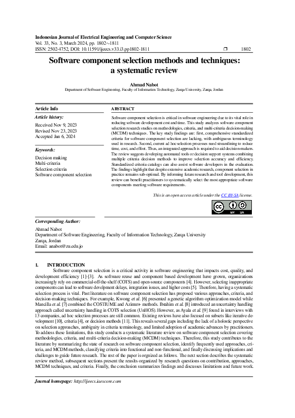 (PDF) Software component selection methods and techniques: a systematic ...