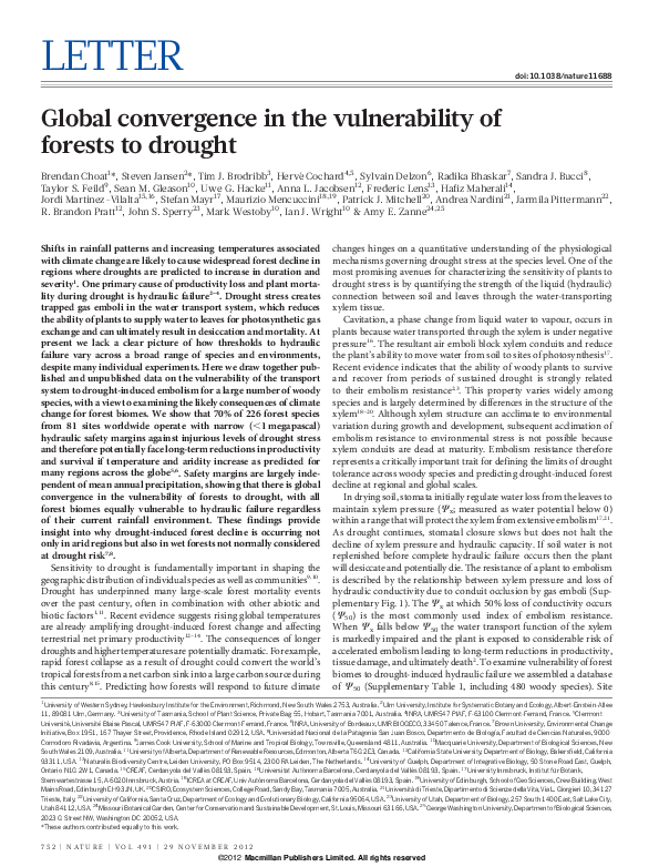 (PDF) Global convergence in the vulnerability of forests to drought