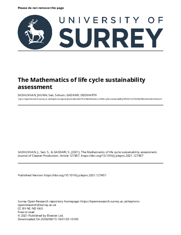 (PDF) The Mathematics of life cycle sustainability assessment