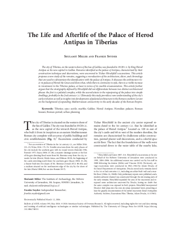 (PDF) The Life and Afterlife of the Palace of Herod Antipas in Tiberias
