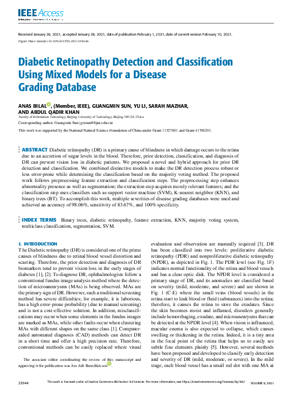 (PDF) Diabetic Retinopathy Detection and Classification Using Mixed ...
