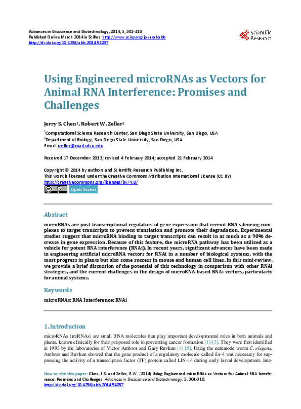 (PDF) Using Engineered microRNAs as Vectors for Animal RNA Interference ...