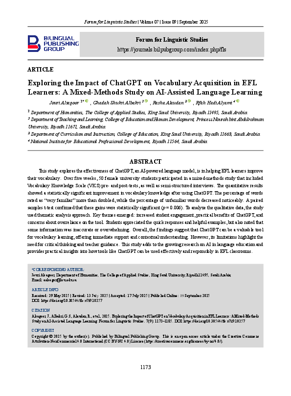 (PDF) Exploring the Impact of ChatGPT on Vocabulary Acquisition in EFL ...