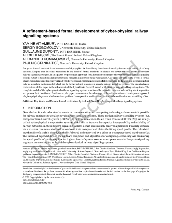 (PDF) A Refinement-based Formal Development of Cyber-physical Railway ...