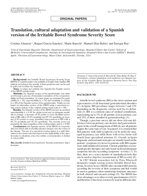 (PDF) Translation, cultural adaptation and validation of a Spanish ...