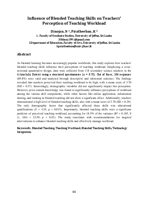 (PDF) Influence of Blended Teaching Skills on Teachers' Perception of ...