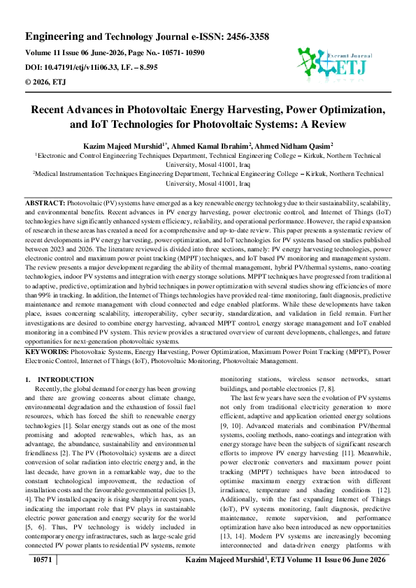 (PDF) Recent Advances in Photovoltaic Energy Harvesting, Power ...