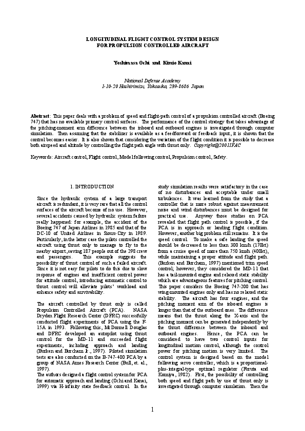 (PDF) Longitudinal Flight Control System Design for Propulsion ...