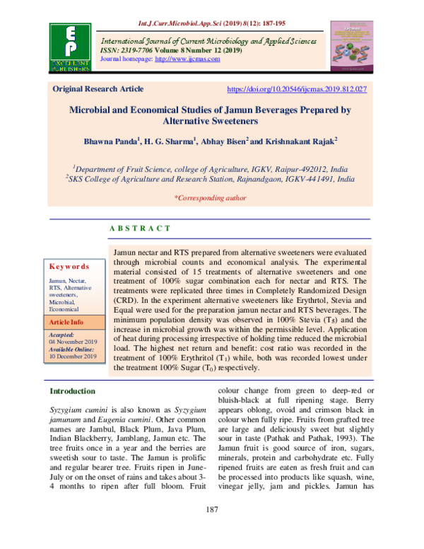 (PDF) Microbial and Economical Studies of Jamun Beverages Prepared by ...
