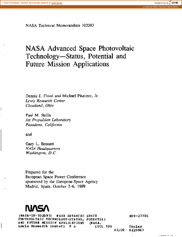(PDF) NASA advanced space photovoltaic technology: Status, potential ...