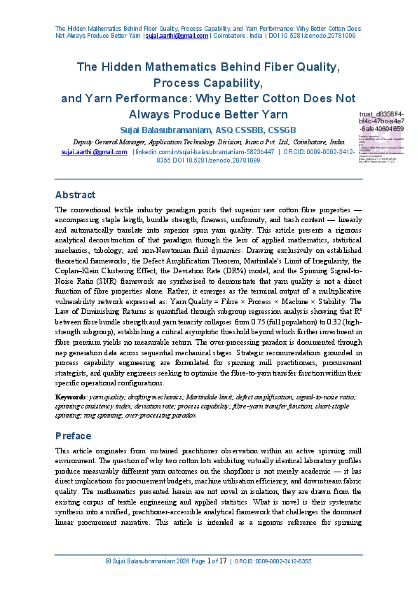 (PDF) The Hidden Mathematics Behind Fiber Quality, Process Capability ...