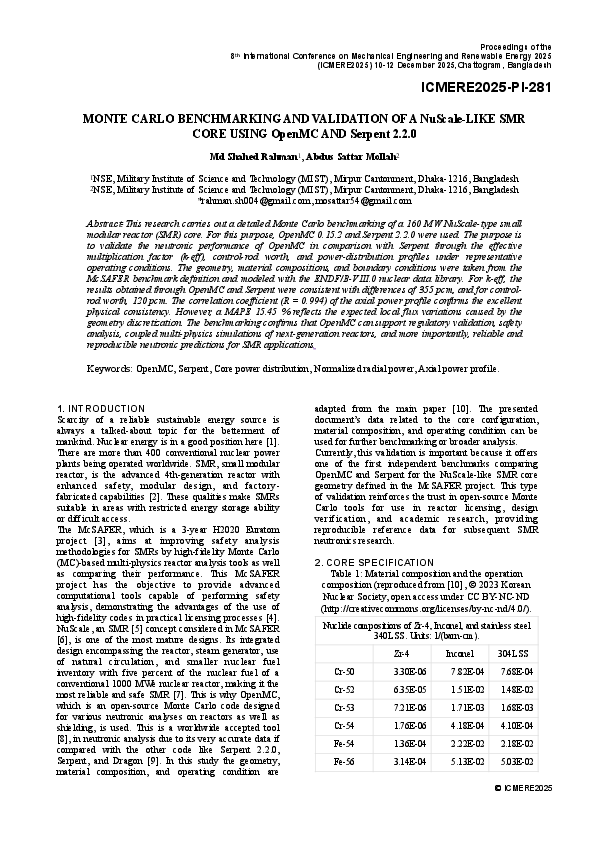 (PDF) MONTE CARLO BENCHMARKING AND VALIDATION OF A NuScale-LIKE SMR ...