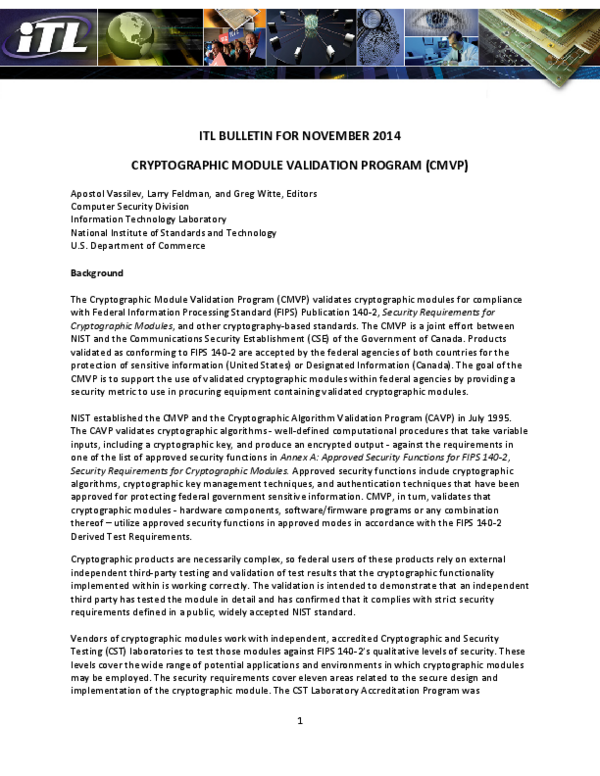 (PDF) Cryptographic Module Validation Program (CMVP)