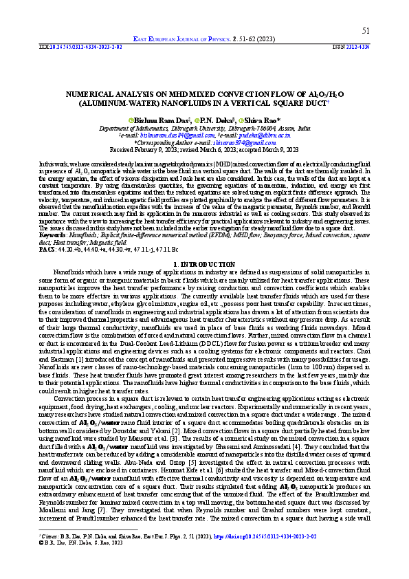 (PDF) Numerical Analysis on MHD mixed convection flow of Al_2O_3/H_2O ...