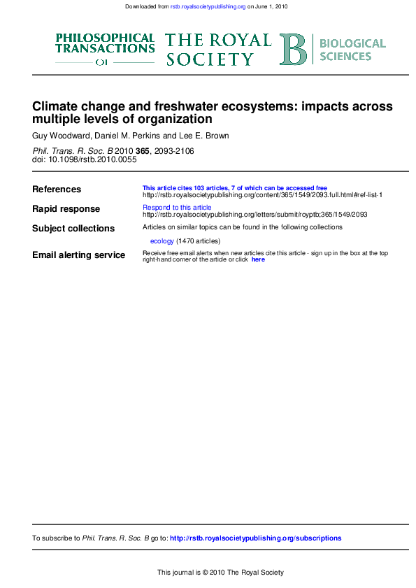 (PDF) Climate change and freshwater ecosystems: impacts across multiple ...