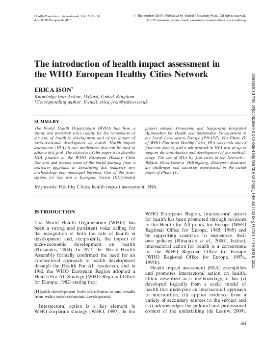 (PDF) The introduction of health impact assessment in the WHO European ...