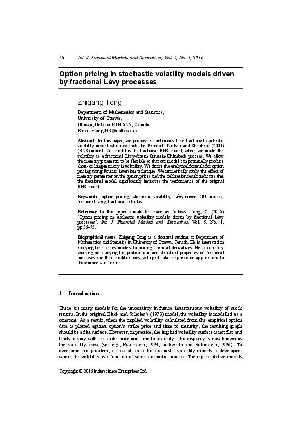 (PDF) Option pricing in stochastic volatility models driven by ...