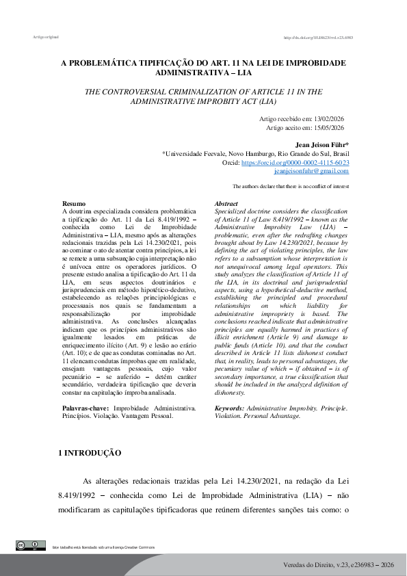 (PDF) A problemática tipificação do Art.11 na Lei de Improbidade ...