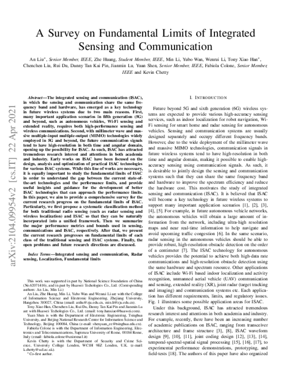 (PDF) A Survey on Fundamental Limits of Integrated Sensing and ...